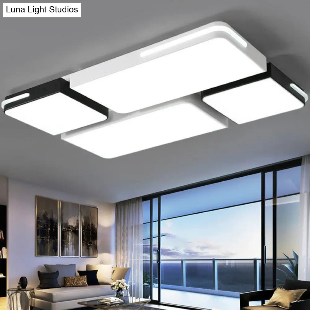 Contemporary Acrylic Flush Ceiling Light - Black And White Led Fixture Black-White / 29.5