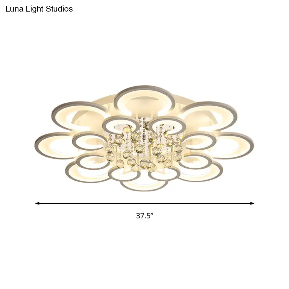 Contemporary Acrylic Flush Mount Ceiling Light With Crystal Drop - Multi-Layer Circular Design