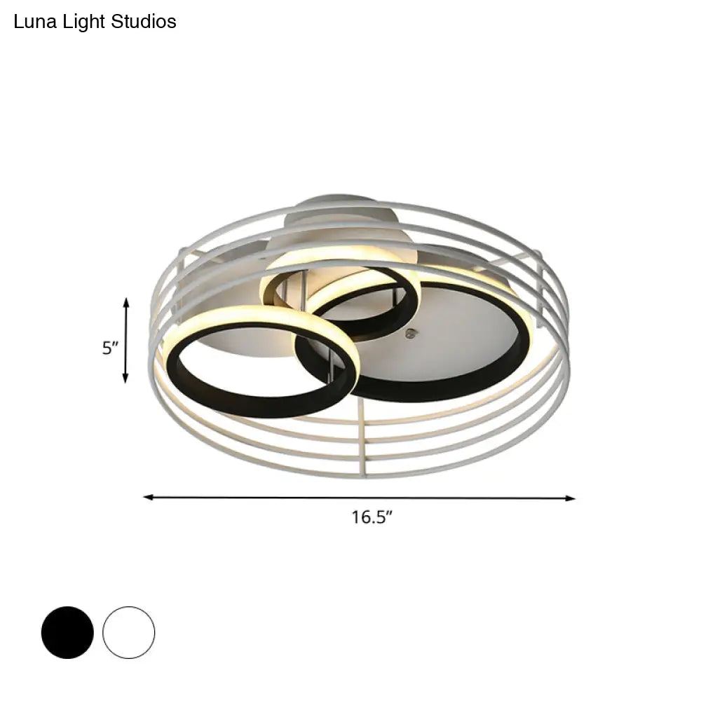 Contemporary Acrylic Flush Mount Ceiling Light With Overlapping Rings - 16/19.5 Wide Led Black/White
