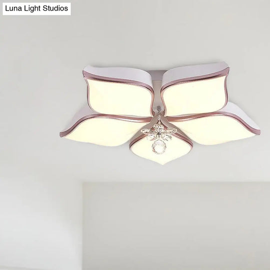 Contemporary Acrylic Flush Mount Led Ceiling Light With Crystal Drop - Flower Design In Warm/3 Color