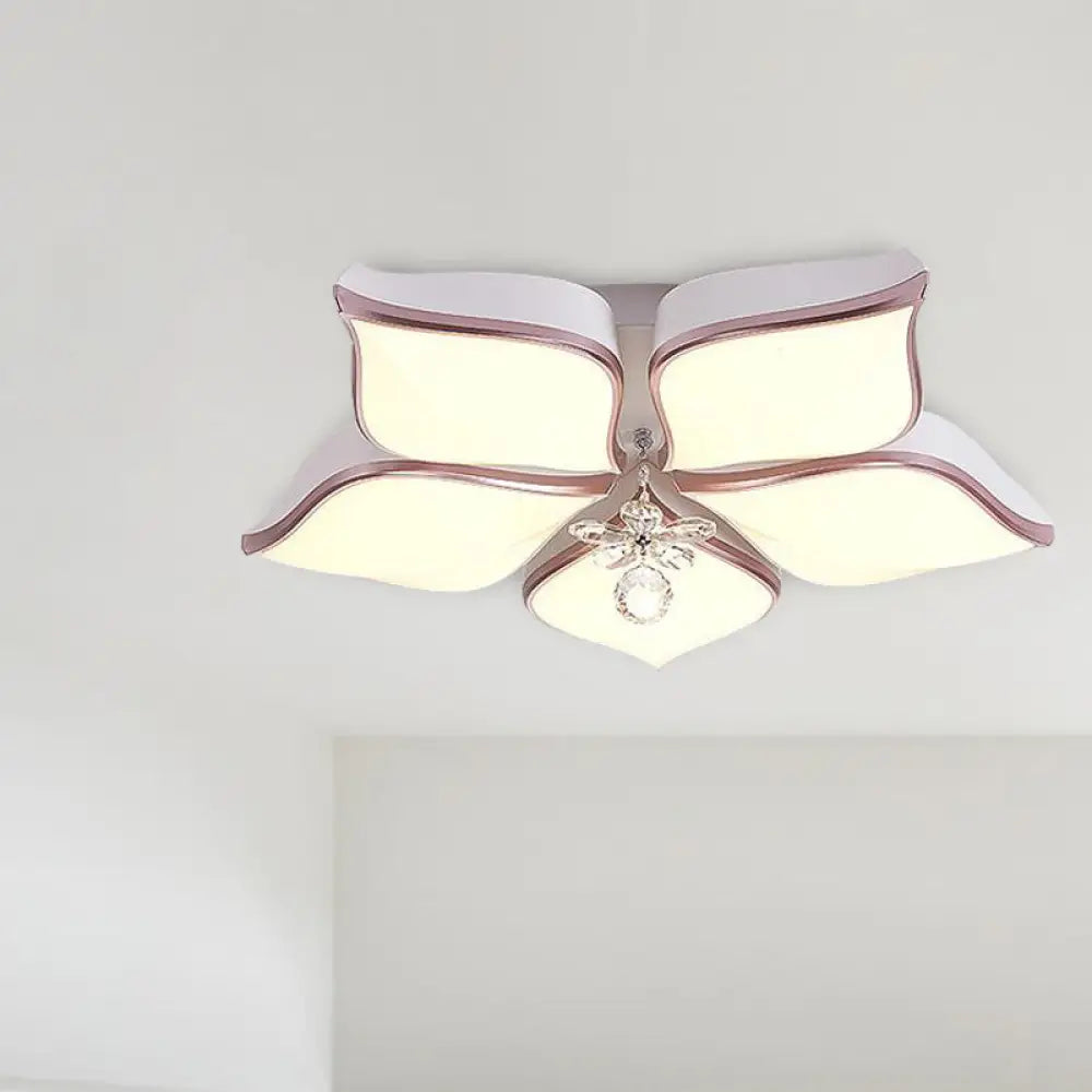 Contemporary Acrylic Flush Mount Led Ceiling Light With Crystal Drop - Flower Design In Warm/3