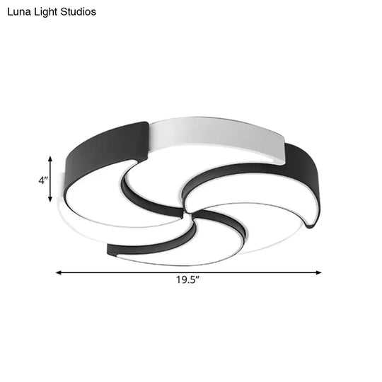 Contemporary Acrylic Flush Mount Led Ceiling Light With Windmill Design - Circular Black & White