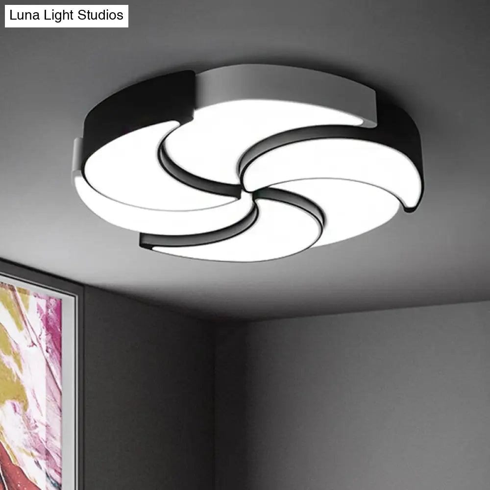 Contemporary Acrylic Flush Mount Led Ceiling Light With Windmill Design - Circular Black & White