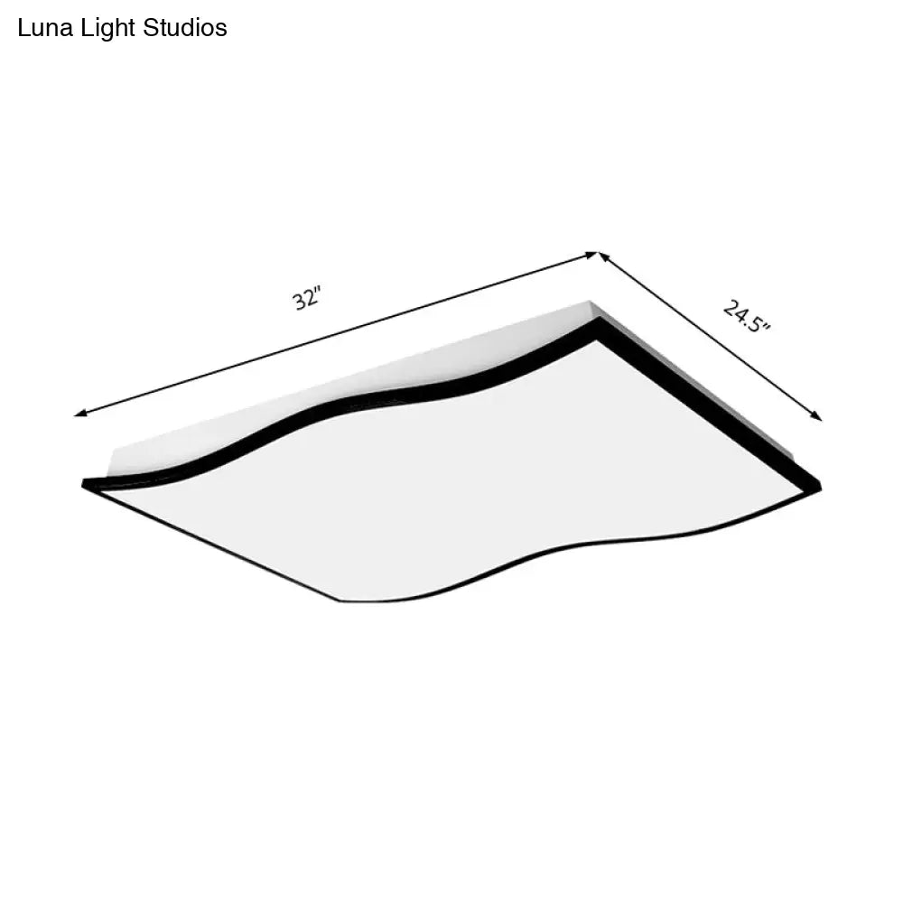 Contemporary Acrylic Flush Mount Light Fixture - Waved Square/Rectangle Led 19.5/32 Wide Black