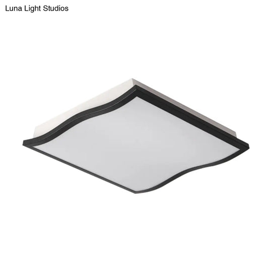 Contemporary Acrylic Flush Mount Light Fixture - Waved Square/Rectangle Led 19.5’/32’ Wide Black