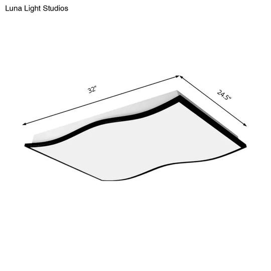Contemporary Acrylic Flush Mount Light Fixture - Waved Square/Rectangle Led 19.5’/32’ Wide Black