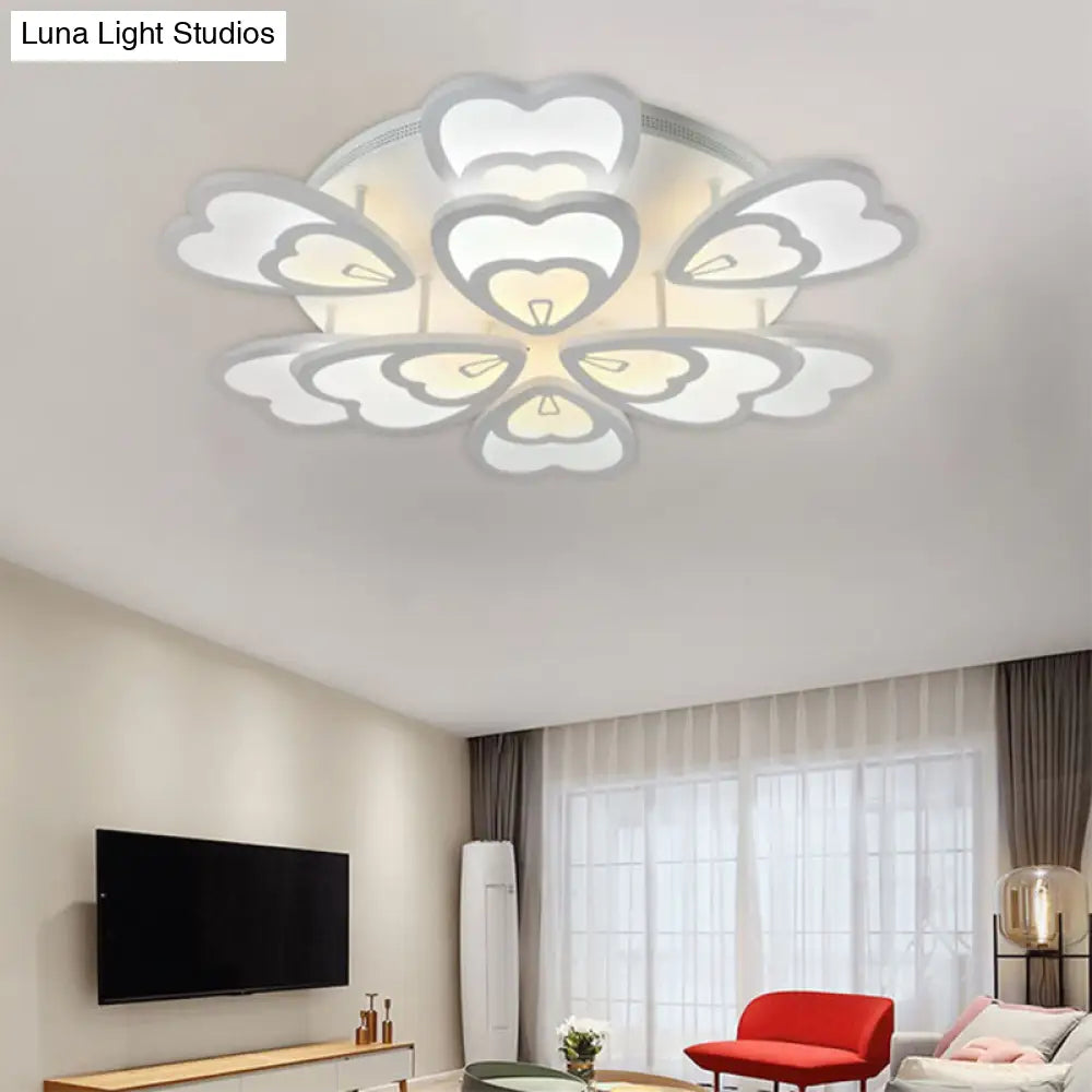 Contemporary Acrylic Heart Ceiling Light - 6/9/12 Lights Warm/White/Natural Flush Mount For Dining