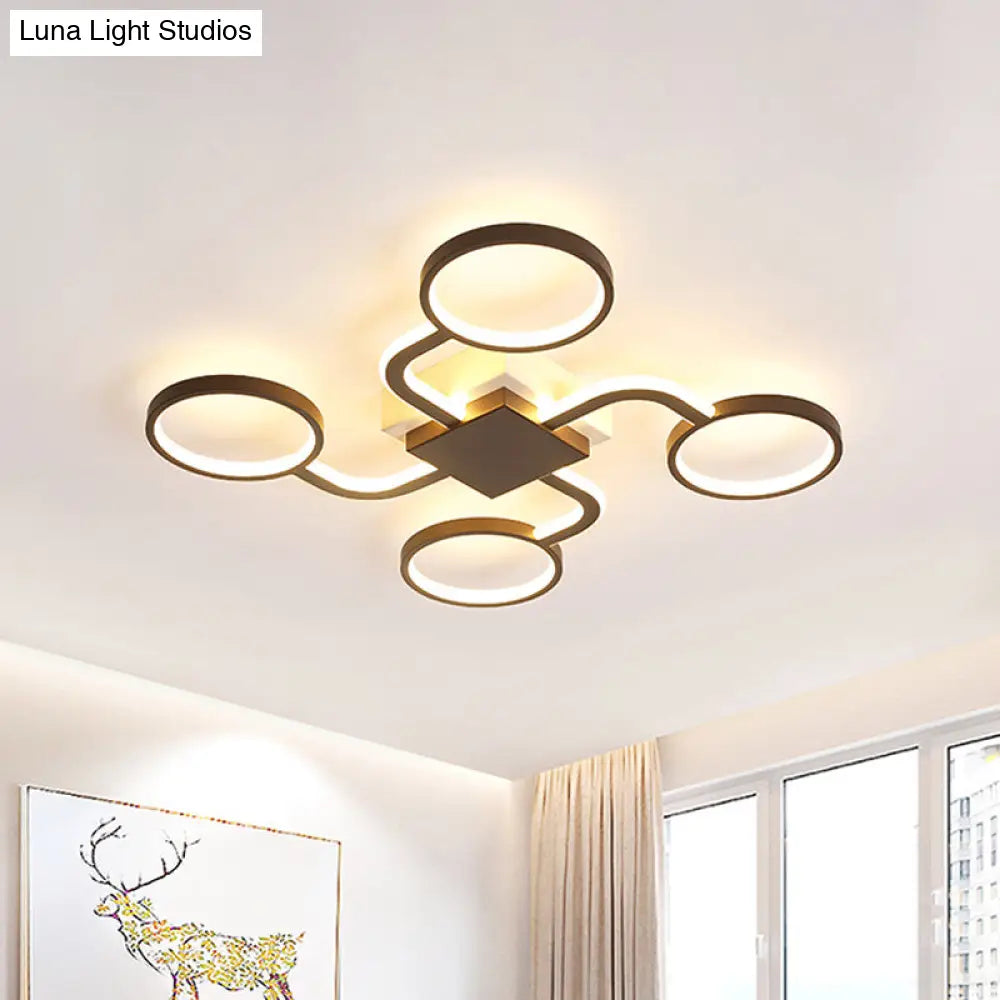 Contemporary Acrylic Led Ceiling Lamp - Flush Mount 4/5-Head Dark Coffee Warm/White Light 19.5/39 W