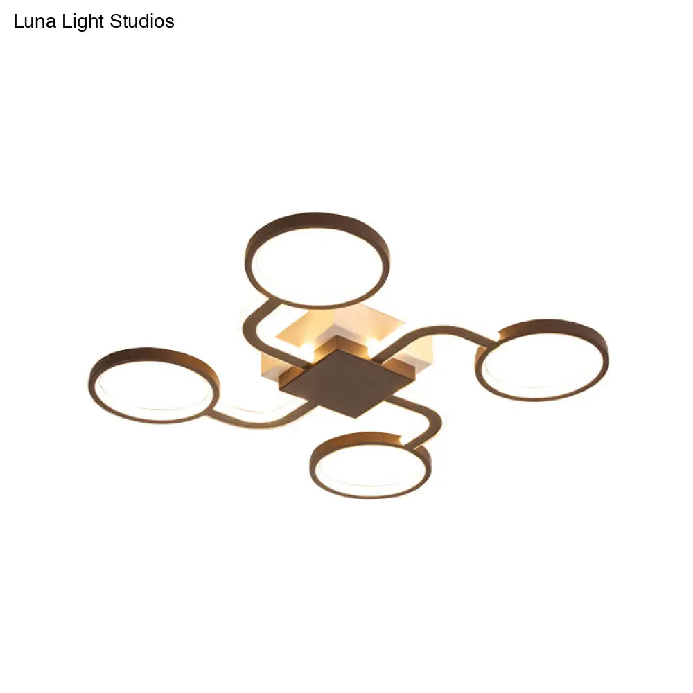 Contemporary Acrylic Led Ceiling Lamp - Flush Mount 4/5-Head Dark Coffee Warm/White Light 19.5/39 W