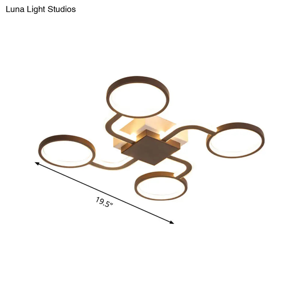 Contemporary Acrylic Led Ceiling Lamp - Flush Mount 4/5-Head Dark Coffee Warm/White Light 19.5/39 W