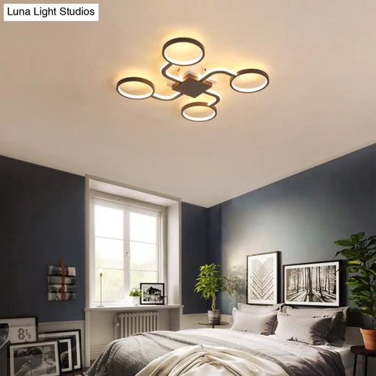 Contemporary Acrylic Led Ceiling Lamp - Flush Mount 4/5 - Head Dark Coffee Warm/White Light