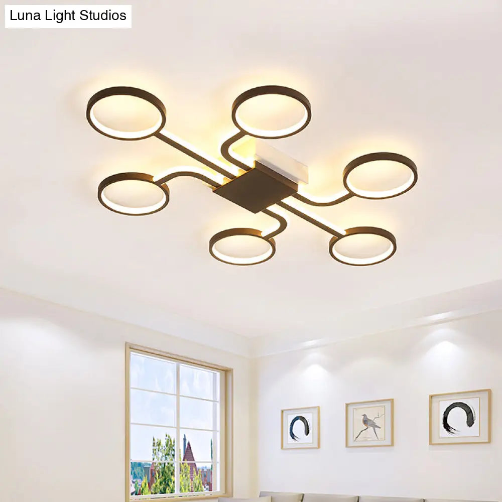 Contemporary Acrylic Led Ceiling Lamp - Flush Mount 4/5-Head Dark Coffee Warm/White Light 19.5/39 W