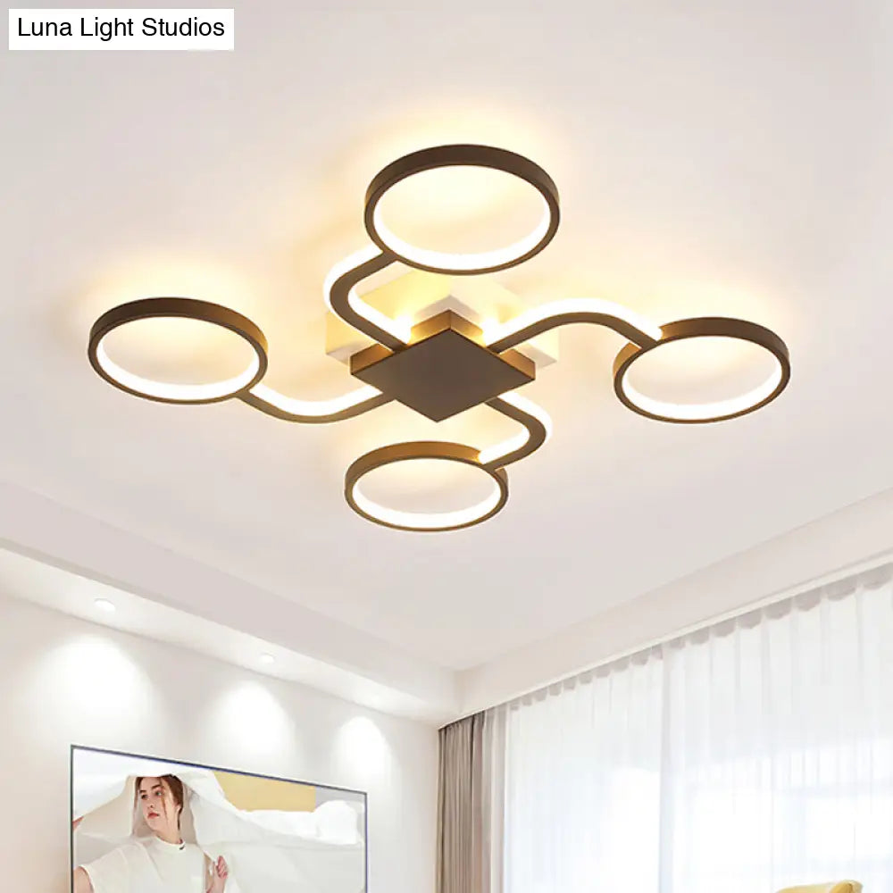 Contemporary Acrylic Led Ceiling Lamp - Flush Mount 4/5-Head Dark Coffee Warm/White Light 19.5/39 W