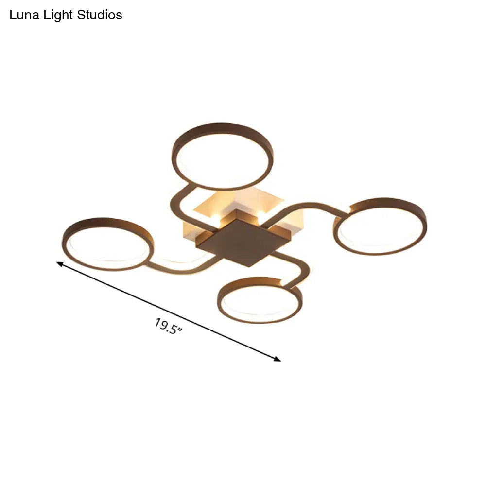 Contemporary Acrylic Led Ceiling Lamp - Flush Mount 4/5 - Head Dark Coffee Warm/White Light