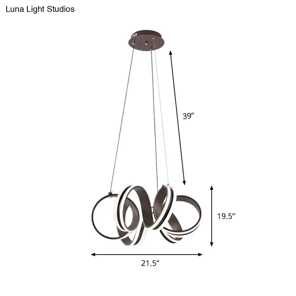 Contemporary Acrylic Led Chandelier Light - Seamless Whirl Design Brown Hanging Ceiling Lamp