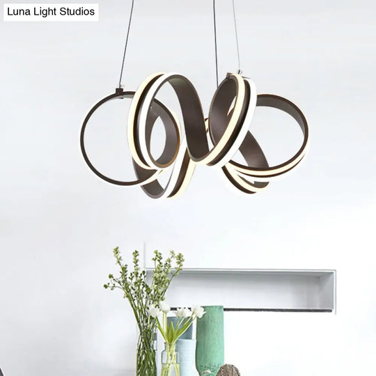 Contemporary Acrylic Led Chandelier Light - Seamless Whirl Design Brown Hanging Ceiling Lamp