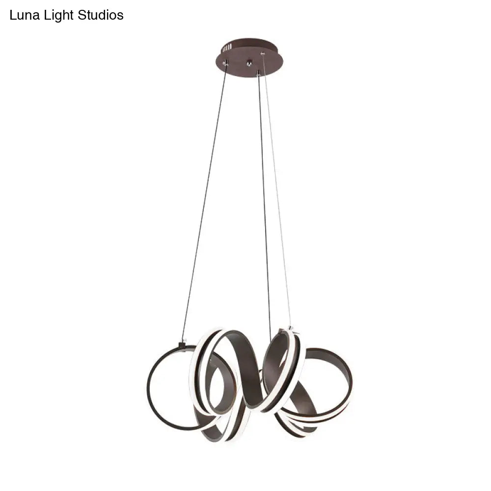 Contemporary Acrylic Led Chandelier Light - Seamless Whirl Design Brown Hanging Ceiling Lamp