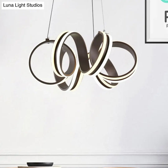 Contemporary Acrylic Led Chandelier Light - Seamless Whirl Design Brown Hanging Ceiling Lamp