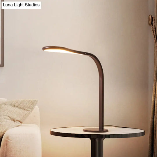 Contemporary Acrylic Led Desk Lamp: Droplet Task Light With Metal Curved Arm Coffee Finish