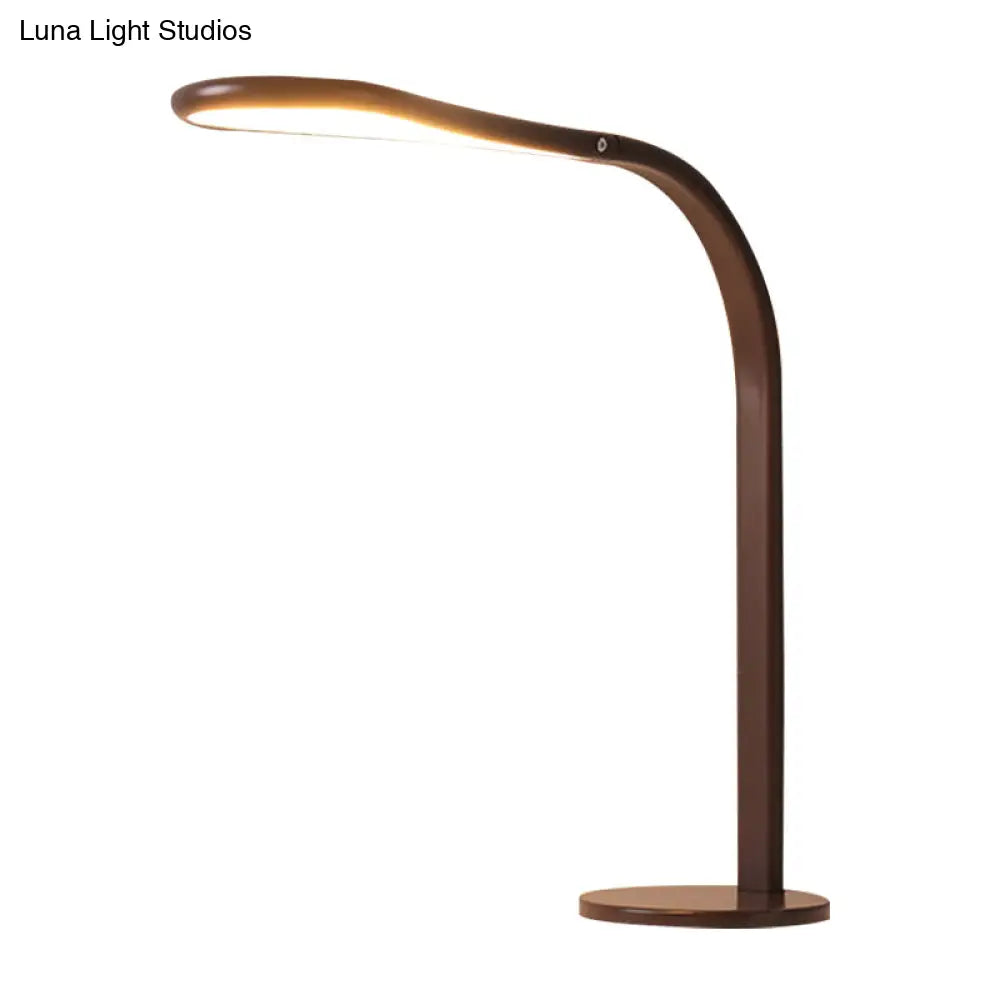 Contemporary Acrylic Led Desk Lamp: Droplet Task Light With Metal Curved Arm Coffee Finish