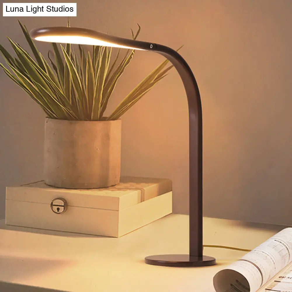 Contemporary Acrylic Led Desk Lamp: Droplet Task Light With Metal Curved Arm Coffee Finish