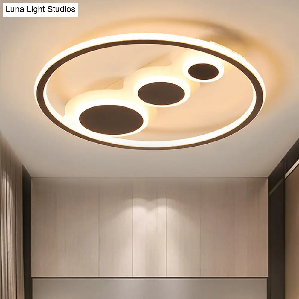 Contemporary Acrylic Led Flush Light - Coffee Round Ceiling Mounted 18.5’/23’ Wide Warm & White