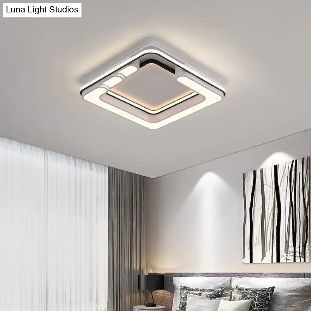 Contemporary Acrylic Led Flush Light - Square Ceiling Mounted Black & White Warm/White Illumination