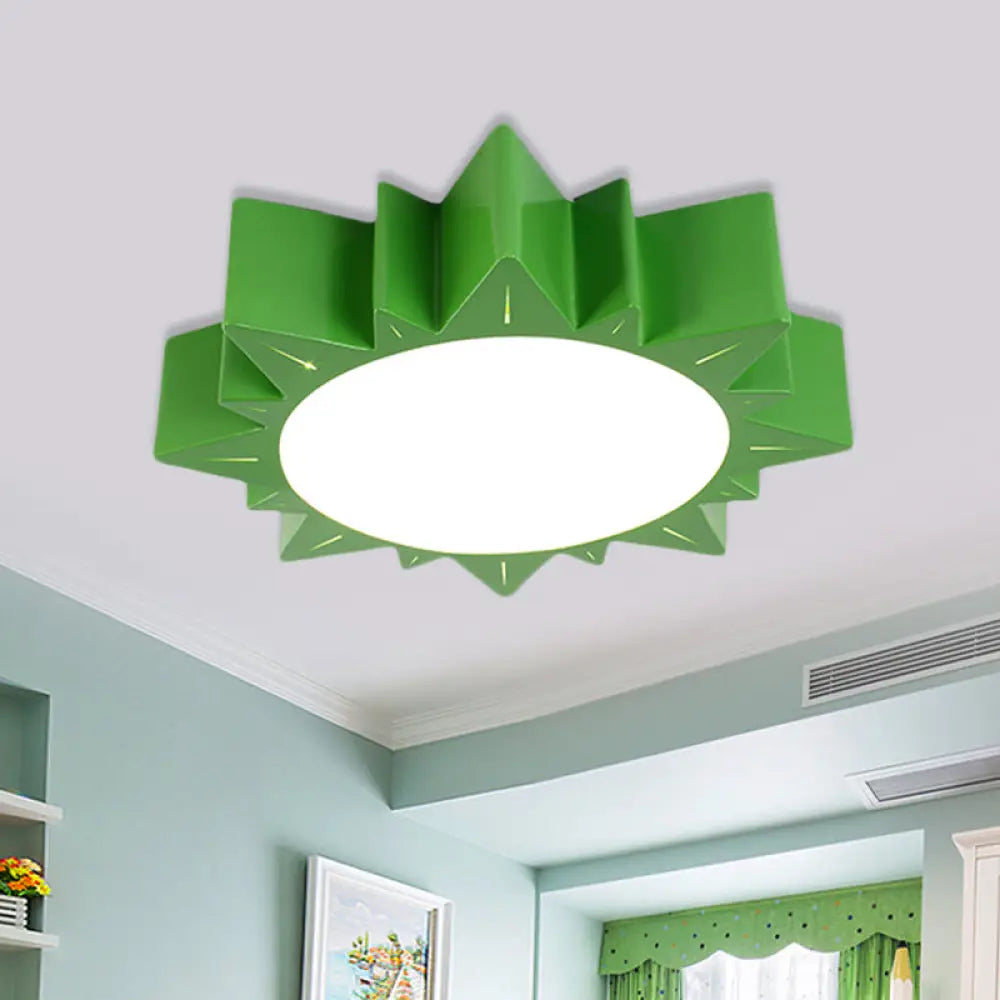 Contemporary Acrylic Led Flush Mount Lamp In Sun Design For Kindergarten Green