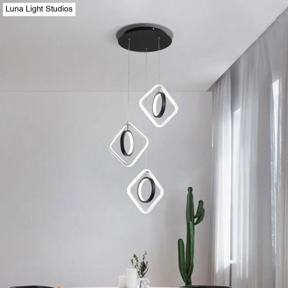 Contemporary Acrylic Pendant Ceiling Light For Dining Room - Multi-Lamp With Led In Black And