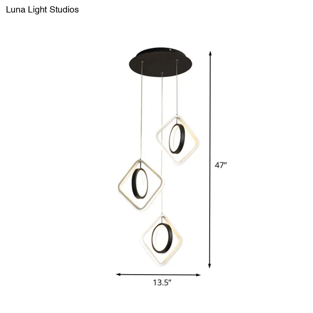 Contemporary Acrylic Pendant Ceiling Light For Dining Room - Multi-Lamp With Led In Black And