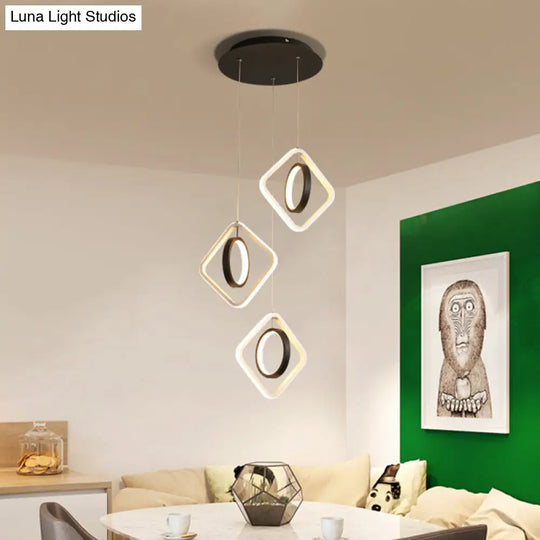 Contemporary Acrylic Pendant Ceiling Light For Dining Room - Multi-Lamp With Led In Black And