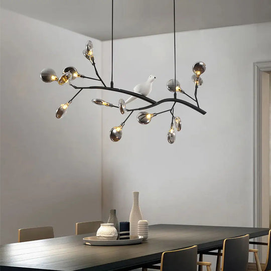 Contemporary Acrylic Led Pendant Light With Bird Decoration - Branch Dining Room Island Lamp Kit