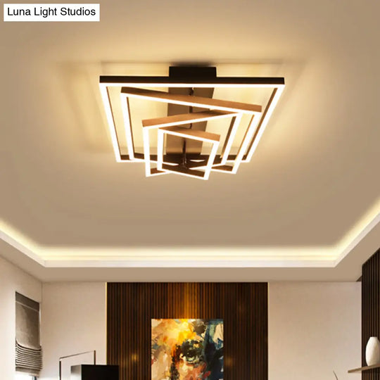 Contemporary Acrylic Led Pyramid Ceiling Light - Coffee Semi Flush Mount Warm/White 3/4/5 Layers