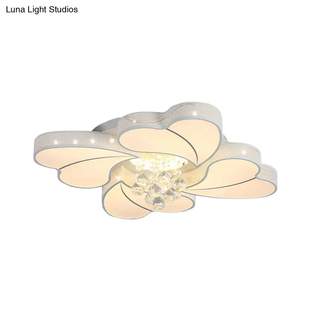 Contemporary Acrylic Loving Heart Flush Lamp: 4 - Head White Led With Crystal Droplet