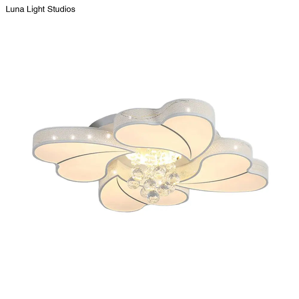 Contemporary Acrylic Loving Heart Flush Lamp: 4-Head White Led With Crystal Droplet