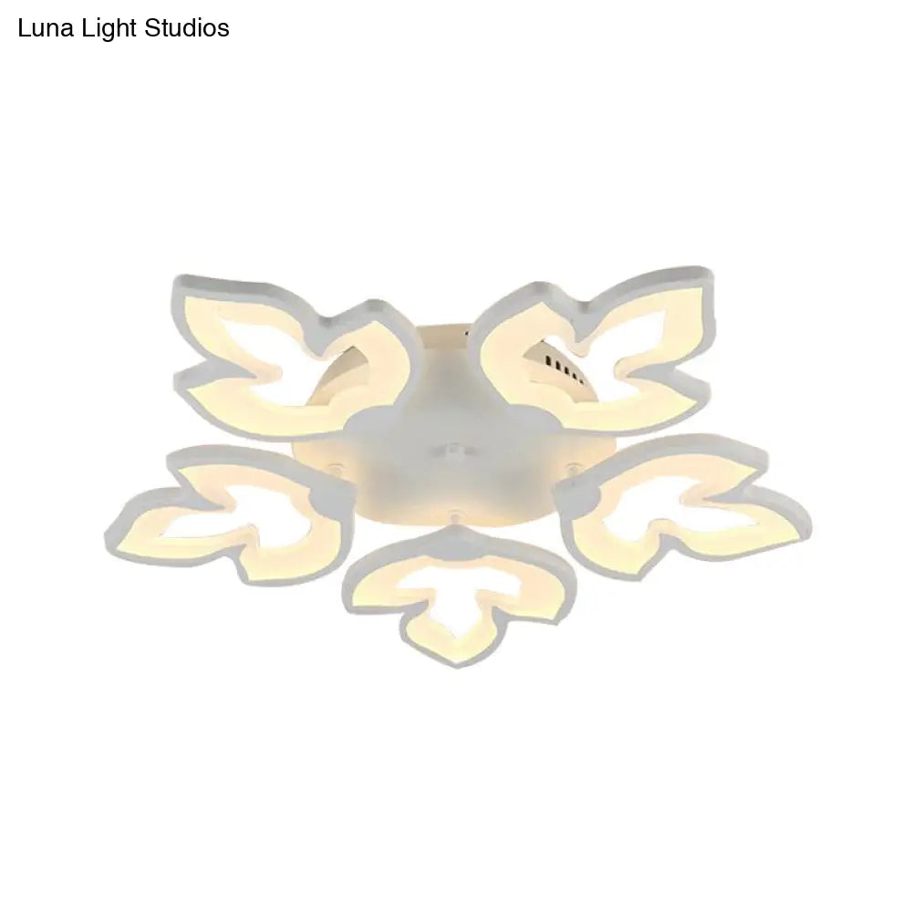 Contemporary Acrylic Maple Leaves Led Semi Flush Mount Ceiling Lamp In White/Warm Light