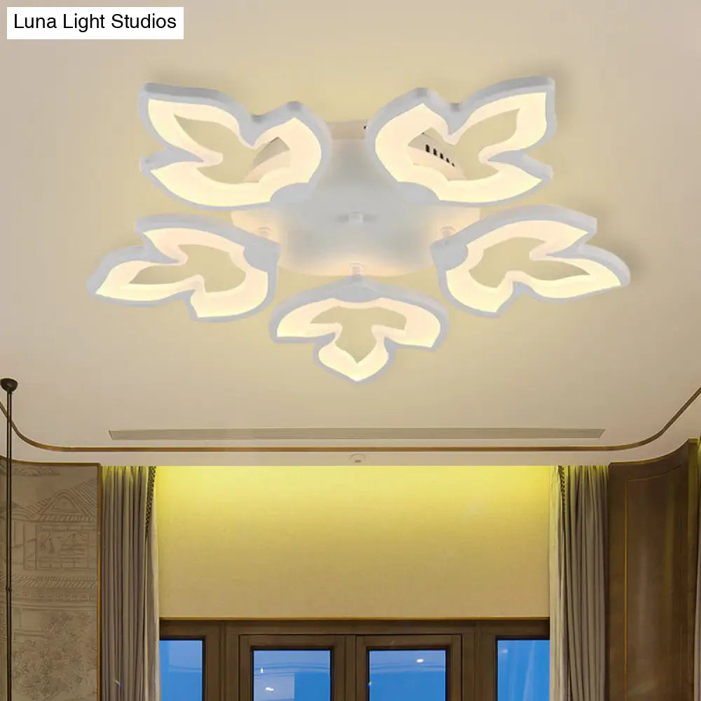 Contemporary Acrylic Maple Leaves Led Semi Flush Mount Ceiling Lamp In White/Warm Light White / Warm