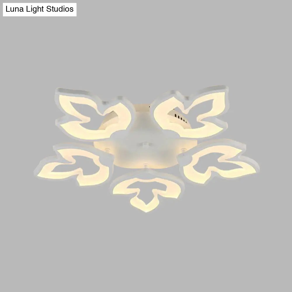 Contemporary Acrylic Maple Leaves Led Semi Flush Mount Ceiling Lamp In White/Warm Light