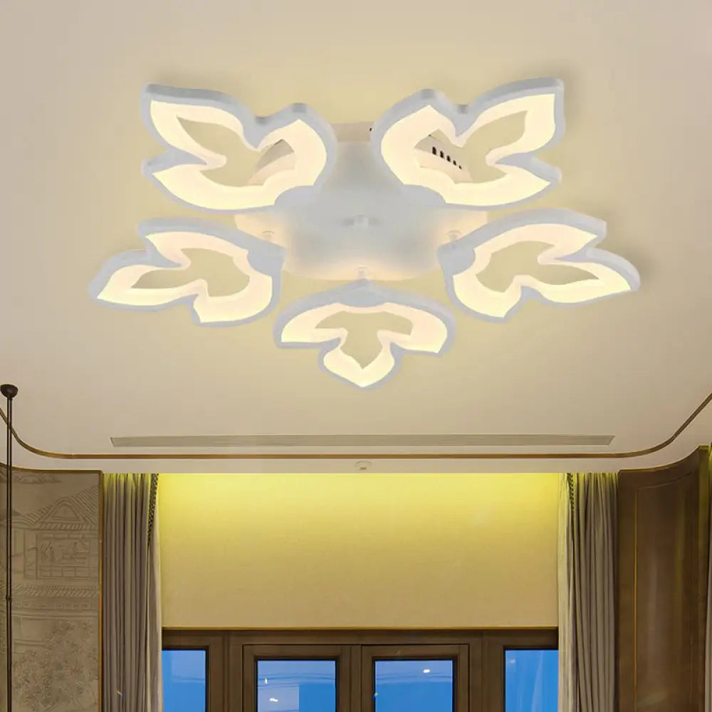 Contemporary Acrylic Maple Leaves Led Semi Flush Mount Ceiling Lamp In White/Warm Light White / Warm