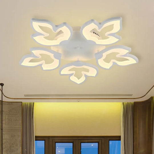 Contemporary Acrylic Maple Leaves Led Semi Flush Mount Ceiling Lamp In White/Warm Light White / Warm