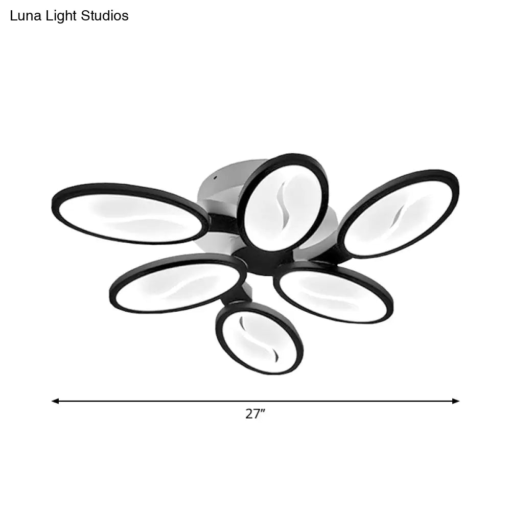 Contemporary Acrylic Oval - Leaf Branch Semi Flush Light - 6/9/12 Lights White Led Ceiling Lamp