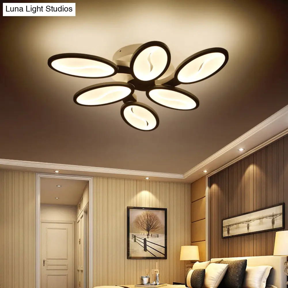 Contemporary Acrylic Oval-Leaf Branch Semi Flush Light - 6/9/12 Lights White Led Ceiling Lamp
