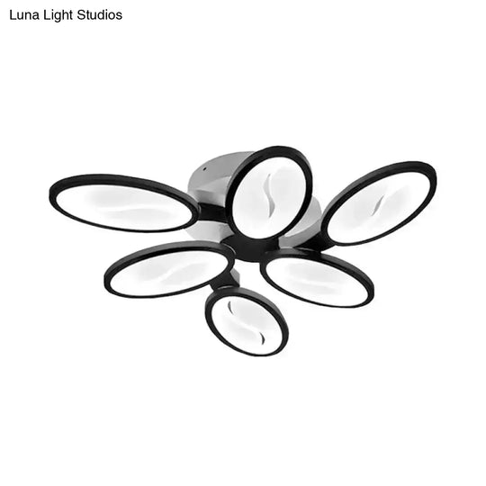 Contemporary Acrylic Oval-Leaf Branch Semi Flush Light - 6/9/12 Lights White Led Ceiling Lamp