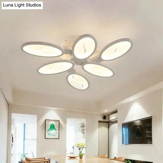 Contemporary Acrylic Oval-Leaf Branch Semi Flush Light - 6/9/12 Lights White Led Ceiling Lamp