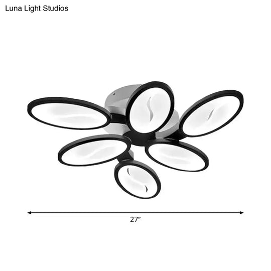 Contemporary Acrylic Oval-Leaf Branch Semi Flush Light - 6/9/12 Lights White Led Ceiling Lamp