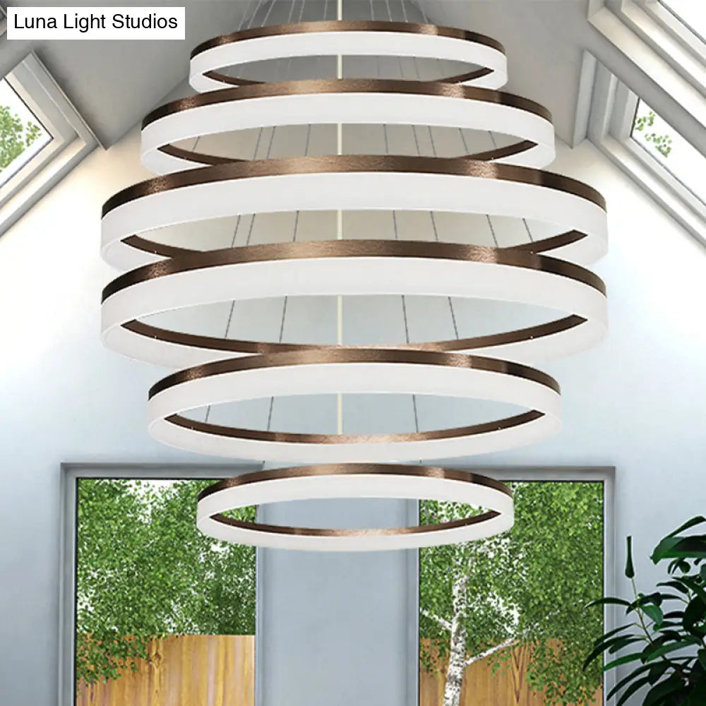 Contemporary Acrylic Round Chandelier Light - 4/5/6-Head Brown Ceiling Pendant In Warm/White/Natural