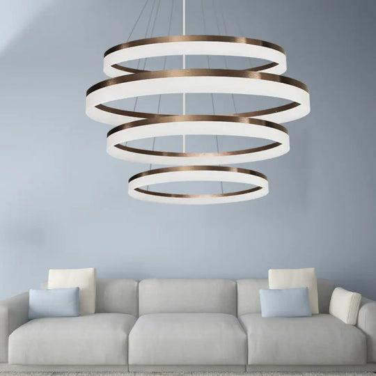 Contemporary Acrylic Round Chandelier Light - 4/5/6-Head Brown Ceiling Pendant In Warm/White/Natural