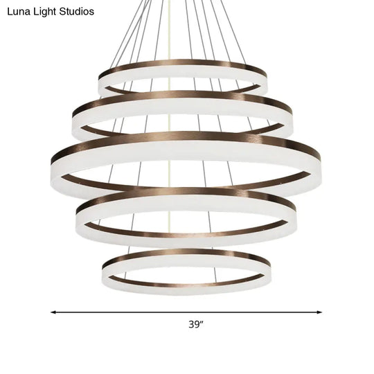 Contemporary Acrylic Round Chandelier Light - 4/5/6-Head Brown Ceiling Pendant In Warm/White/Natural