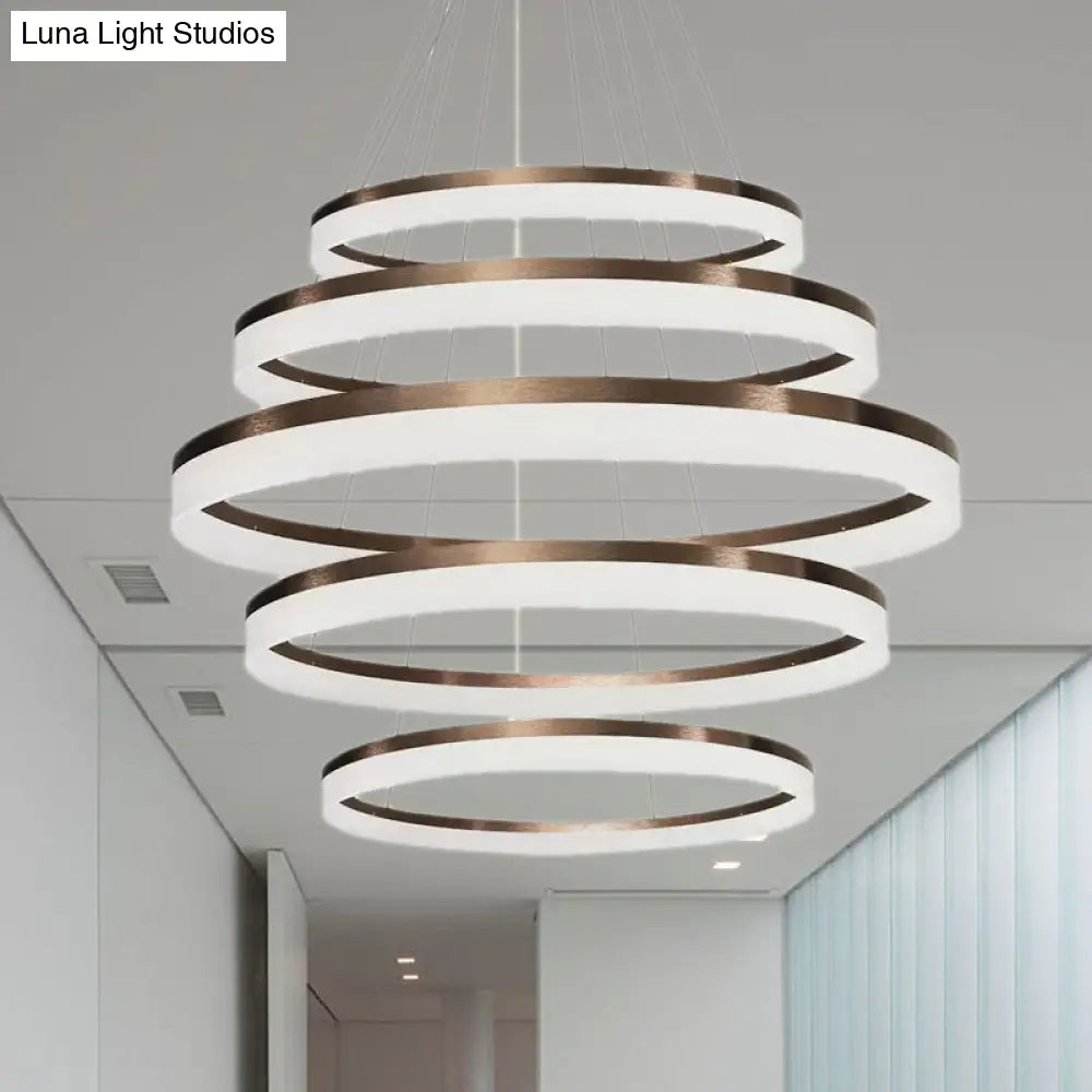 Contemporary Acrylic Round Chandelier Light - 4/5/6-Head Brown Ceiling Pendant In Warm/White/Natural