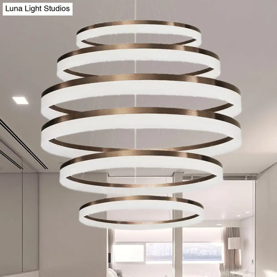 Contemporary Acrylic Round Chandelier Light - 4/5/6-Head Brown Ceiling Pendant In Warm/White/Natural